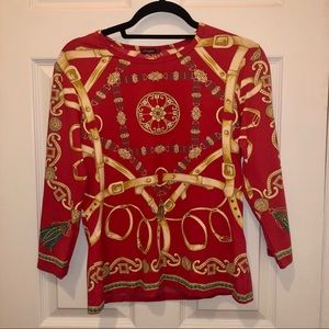 J McLaughlin Red 3/4 Sleeve Top